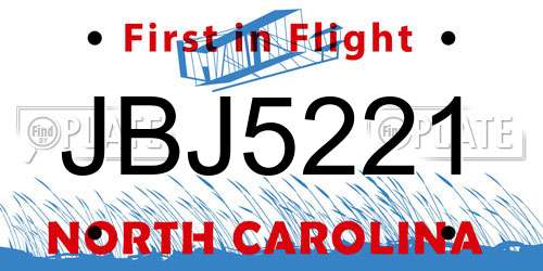 JBJ5221 North Carolina License Plate