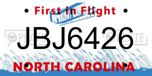 JBJ6426 North Carolina License Plate