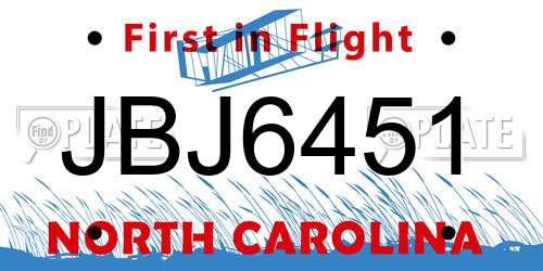 JBJ6451 North Carolina License Plate