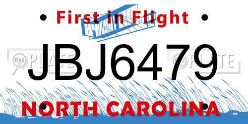 JBJ6479 North Carolina License Plate