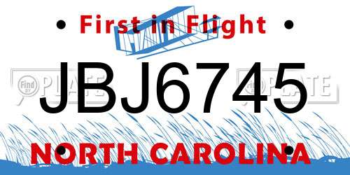 JBJ6745 North Carolina License Plate