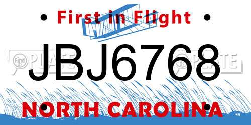 JBJ6768 North Carolina License Plate