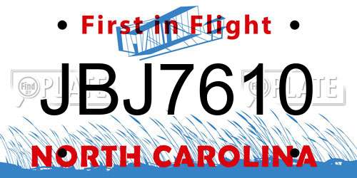 JBJ7610 North Carolina License Plate