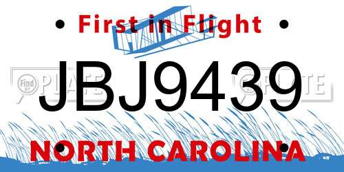 JBJ9439 North Carolina License Plate