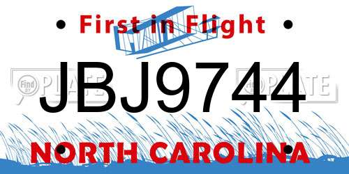 JBJ9744 North Carolina License Plate