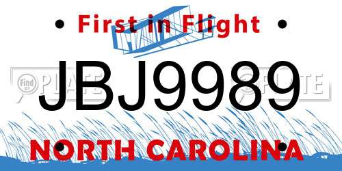JBJ9989 North Carolina License Plate