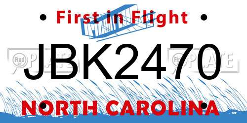JBK2470 North Carolina License Plate
