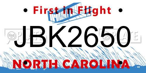 JBK2650 North Carolina License Plate