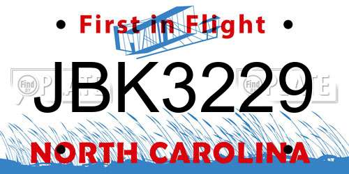 JBK3229 North Carolina License Plate