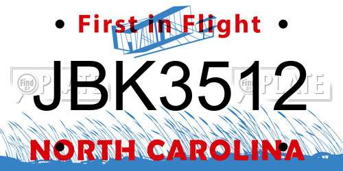 JBK3512 North Carolina License Plate
