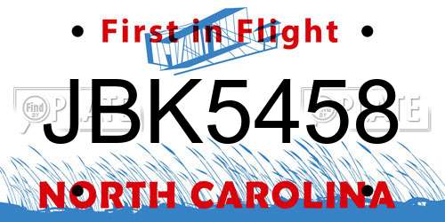 JBK5458 North Carolina License Plate