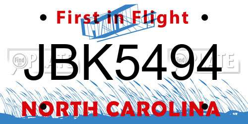 JBK5494 North Carolina License Plate