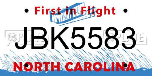 JBK5583 North Carolina License Plate
