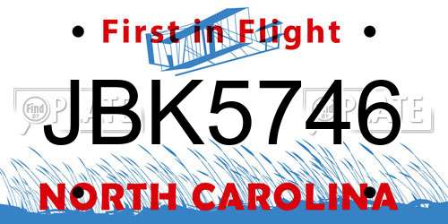 JBK5746 North Carolina License Plate