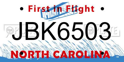 JBK6503 North Carolina License Plate