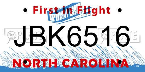 JBK6516 North Carolina License Plate