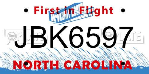 JBK6597 North Carolina License Plate