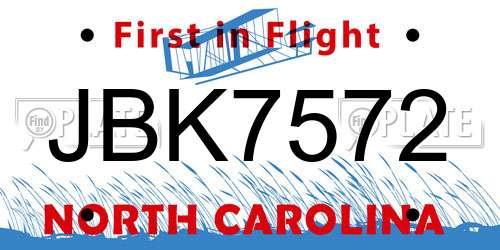 JBK7572 North Carolina License Plate