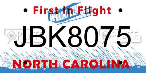 JBK8075 North Carolina License Plate