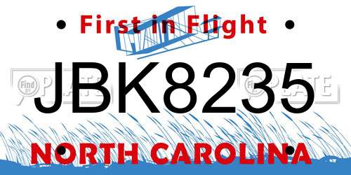 JBK8235 North Carolina License Plate