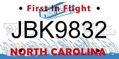 JBK9832 North Carolina License Plate
