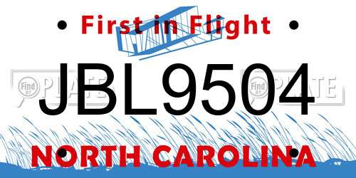 JBL9504 North Carolina License Plate