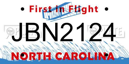 JBN2124 North Carolina License Plate