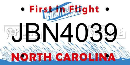 JBN4039 North Carolina License Plate