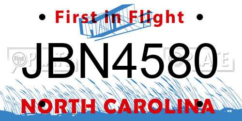 JBN4580 North Carolina License Plate