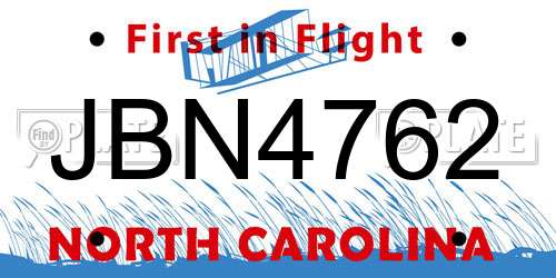 JBN4762 North Carolina License Plate