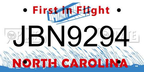 JBN9294 North Carolina License Plate