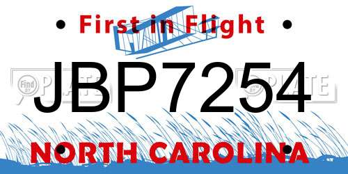 JBP7254 North Carolina License Plate