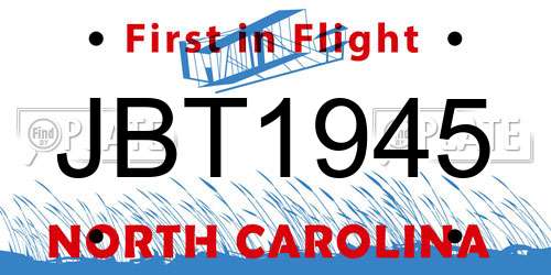 JBT1945 North Carolina License Plate