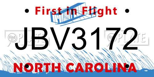 JBV3172 North Carolina License Plate