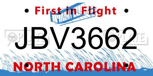 JBV3662 North Carolina License Plate