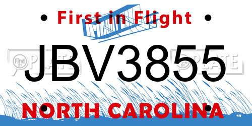 JBV3855 North Carolina License Plate