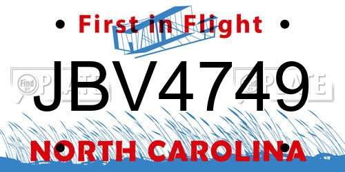 JBV4749 North Carolina License Plate