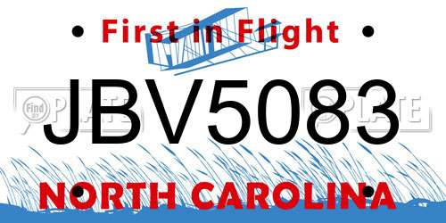 JBV5083 North Carolina License Plate