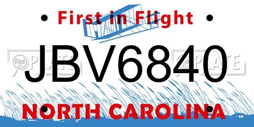 JBV6840 North Carolina License Plate