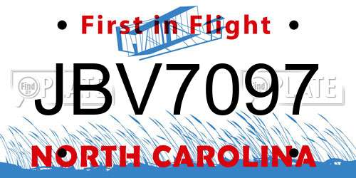 JBV7097 North Carolina License Plate