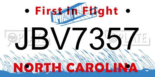 JBV7357 North Carolina License Plate