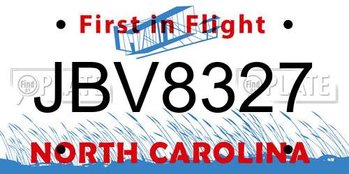 JBV8327 North Carolina License Plate