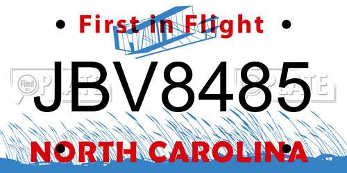 JBV8485 North Carolina License Plate