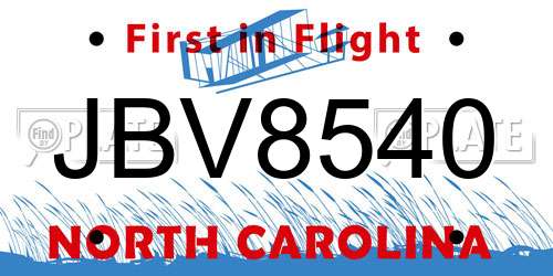 JBV8540 North Carolina License Plate