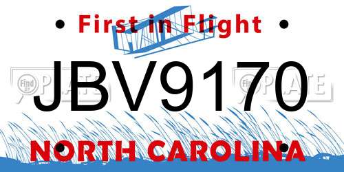 JBV9170 North Carolina License Plate
