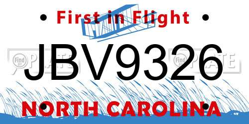 JBV9326 North Carolina License Plate