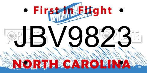JBV9823 North Carolina License Plate