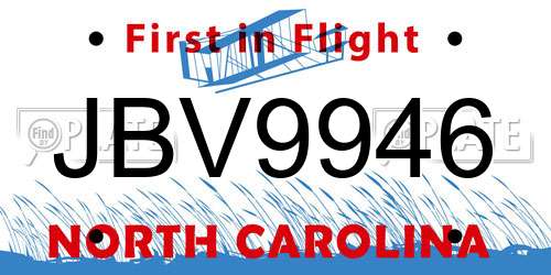 JBV9946 North Carolina License Plate
