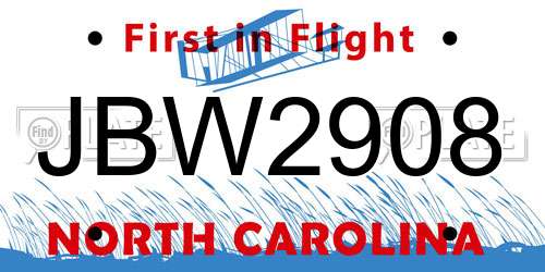 JBW2908 North Carolina License Plate