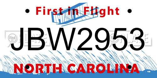 JBW2953 North Carolina License Plate